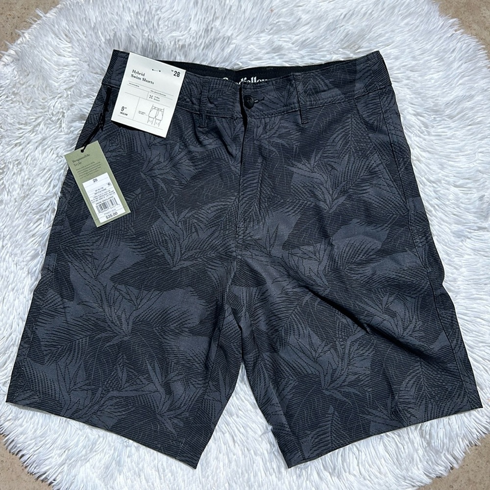 Goodfellow & Co Target Men’s Leaf Print Dark Grey Hybrid Swim Shorts Size 28 NEW